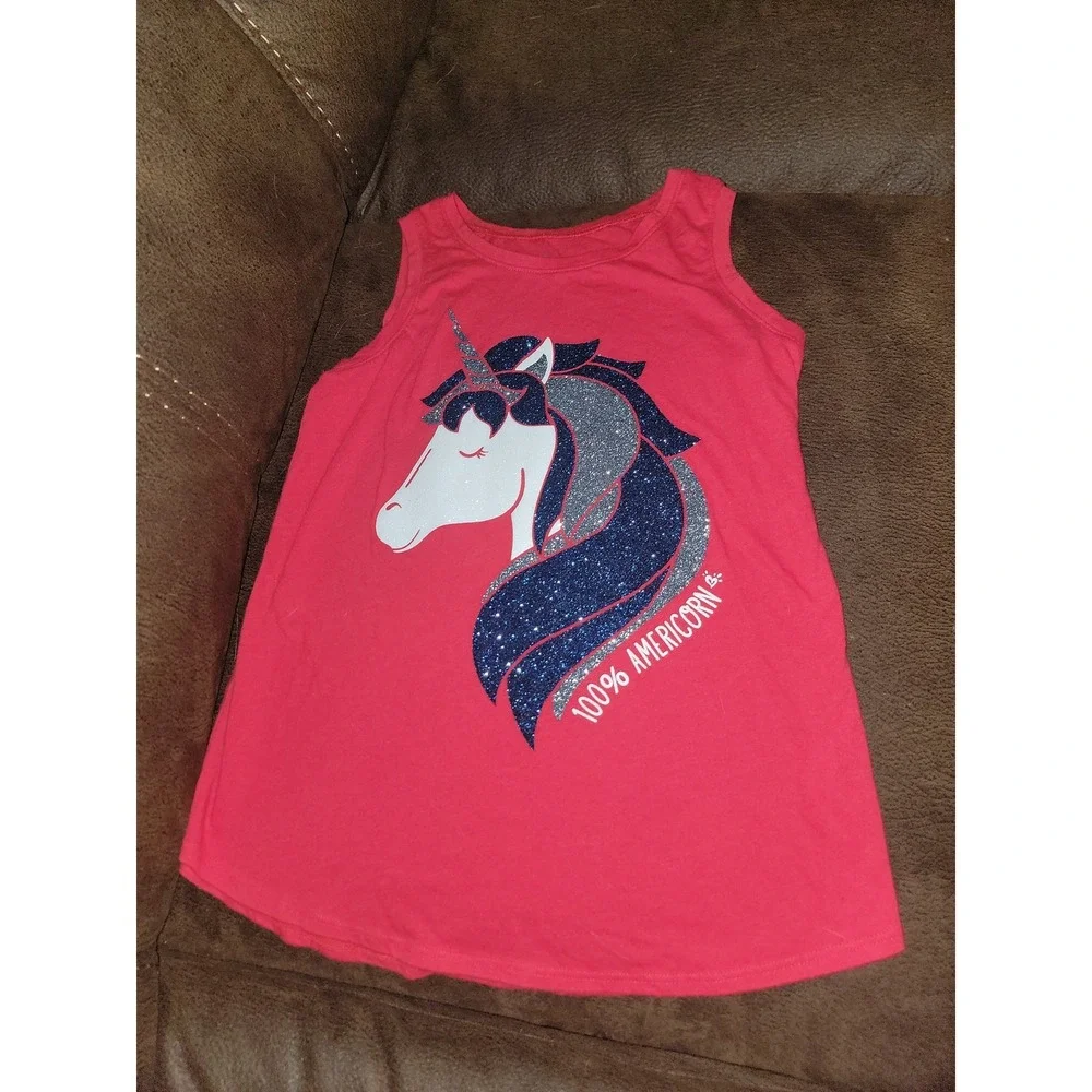 Justice 100% americorn unicorn 4th of july tank and jean shorts‎ size 10